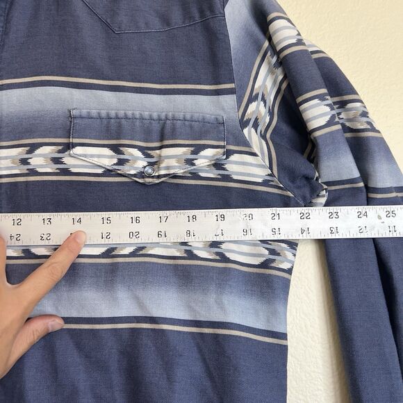 Vintage Roper Border Southwest‎ Striped Navy Blue Western Pearl Snap Shirt L USA - Picture 8 of 8